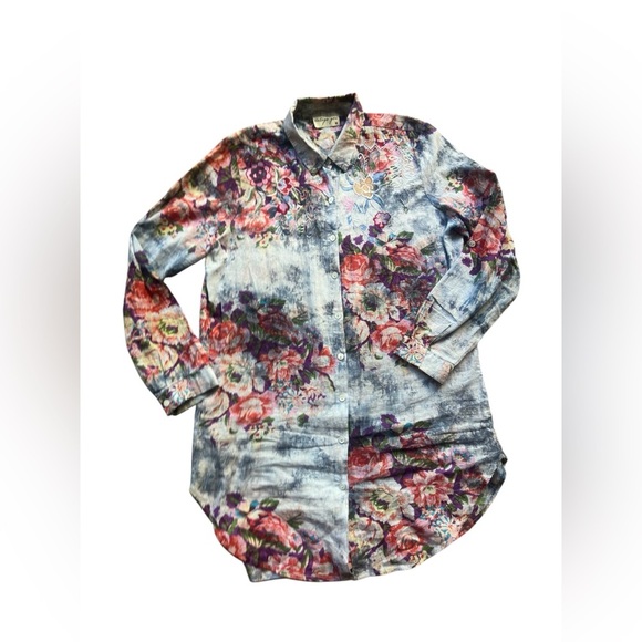 Vintage Goa Floral Multicolor Button Up Blouse Medium Cotton Lightweight - Picture 1 of 6